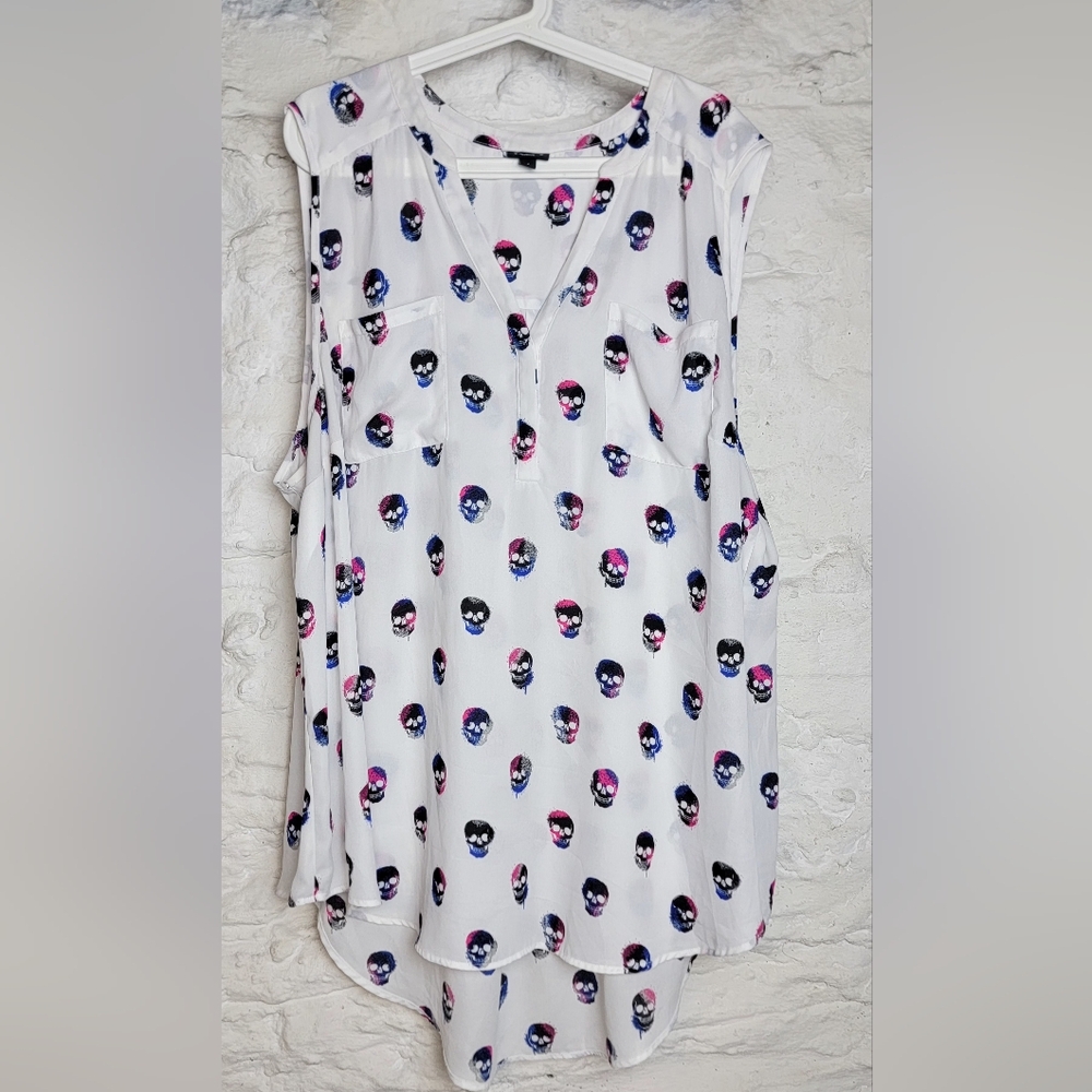 Torrid Harper White Blouse Colorful Skull Print Sz 4x